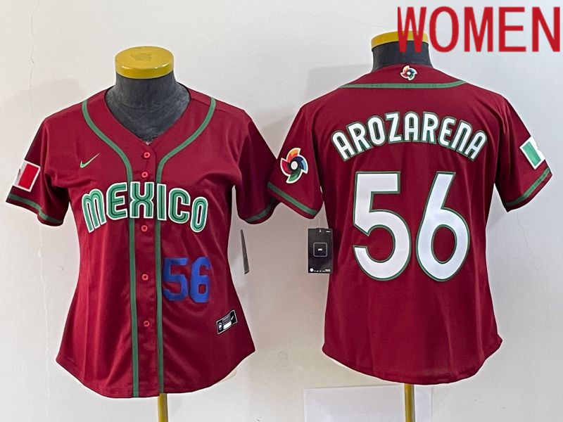 Women 2023 World Cub Mexico 56 Arozarena Red Nike MLB Jersey1